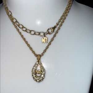 Nina Ricci Gold Double Chain Necklace with Crystal Pendant